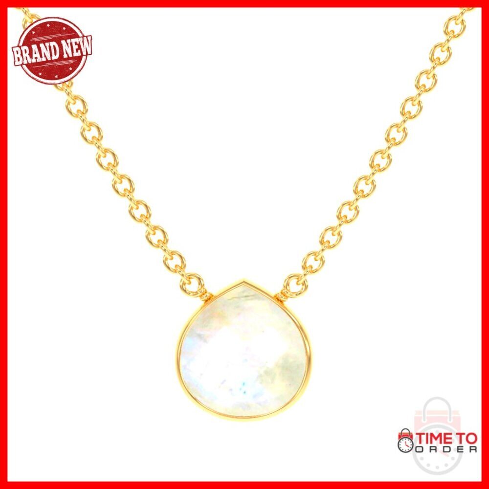 Sterling Silver Gold Vermeil Heart Moonstone Pendant Necklace Dainty